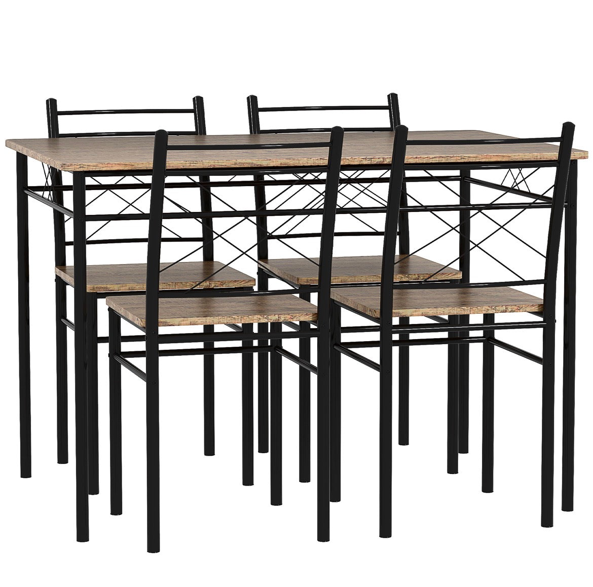 Five-Piece Minimal Dining Set Oak-Effect Black Table & Chairs Modern Home Furniture