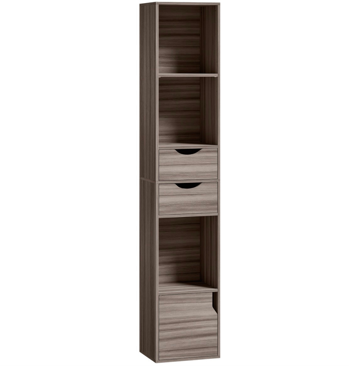 Slim Bookcase with 2 Drawers & Cabinet – 30cm Shelving Unit, 158cm Tall