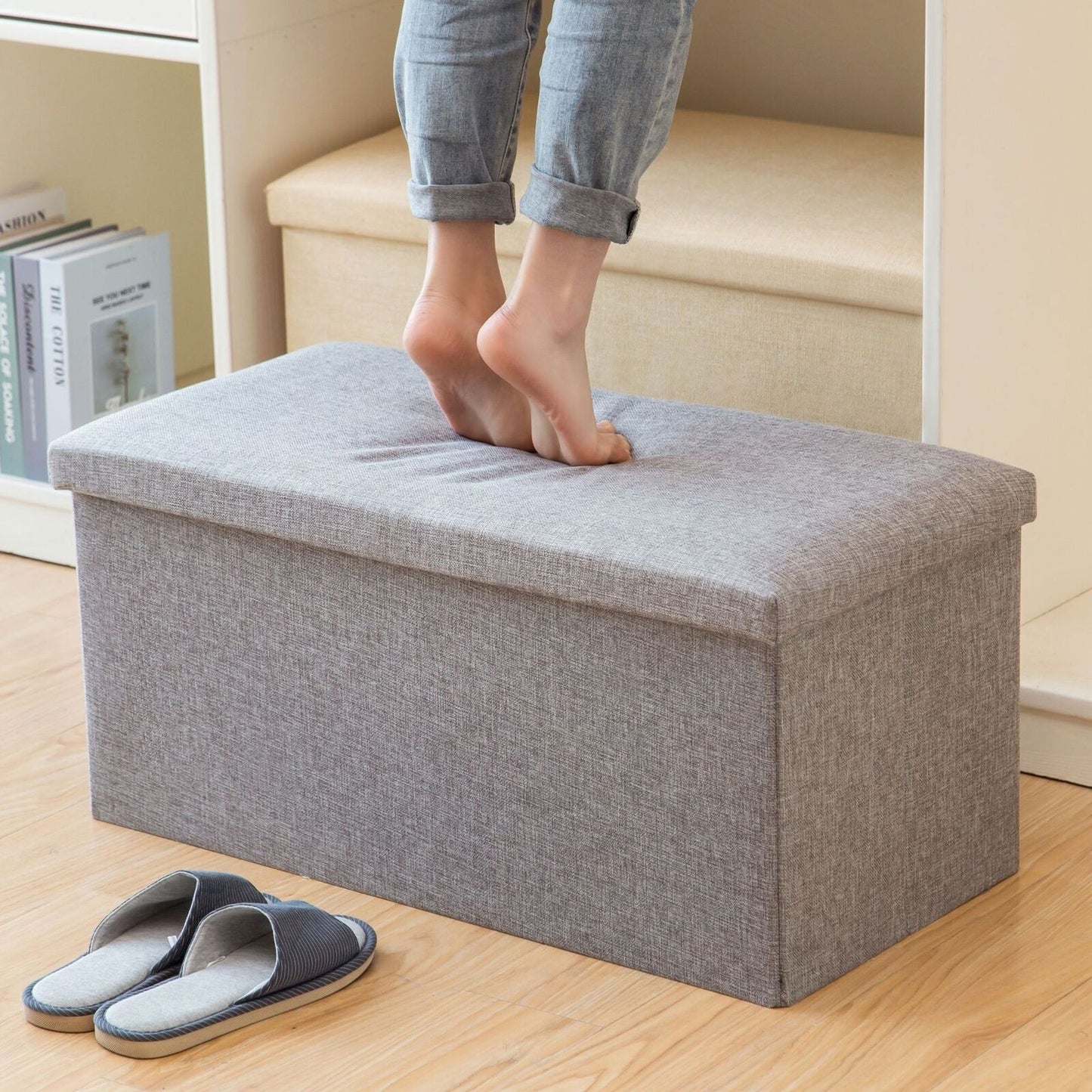 Foldable Storage Ottoman - Footstool & Seat