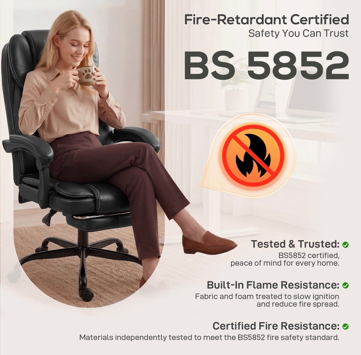 Executive Office Chair with Reclining Back, Retractable Footrest & PU Leather