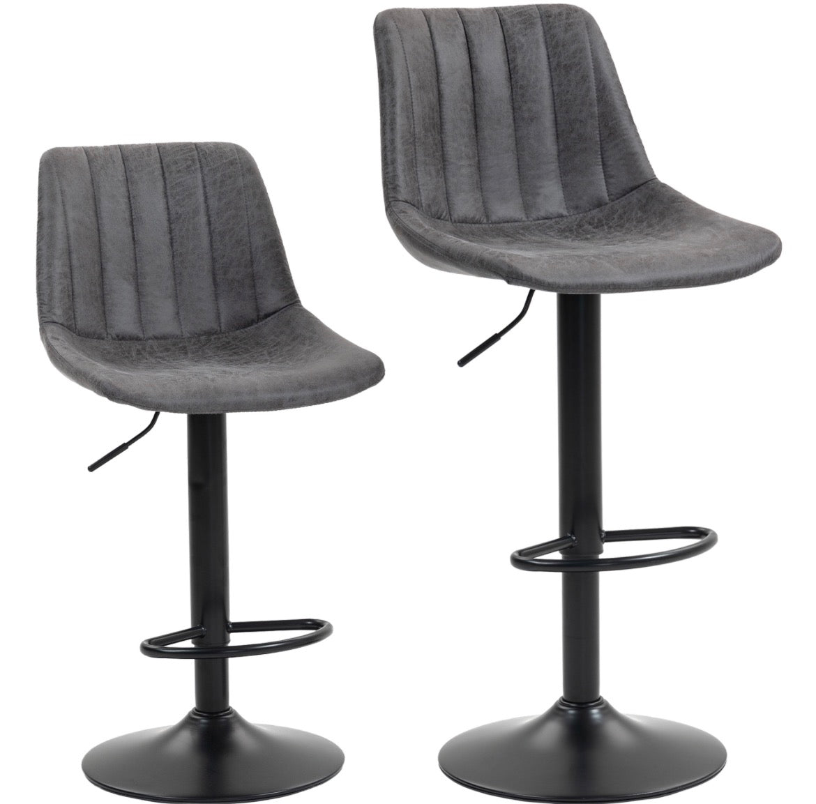 Retro Bar Stools Set of 2 – Adjustable Height, High Back, 120kg Capacity