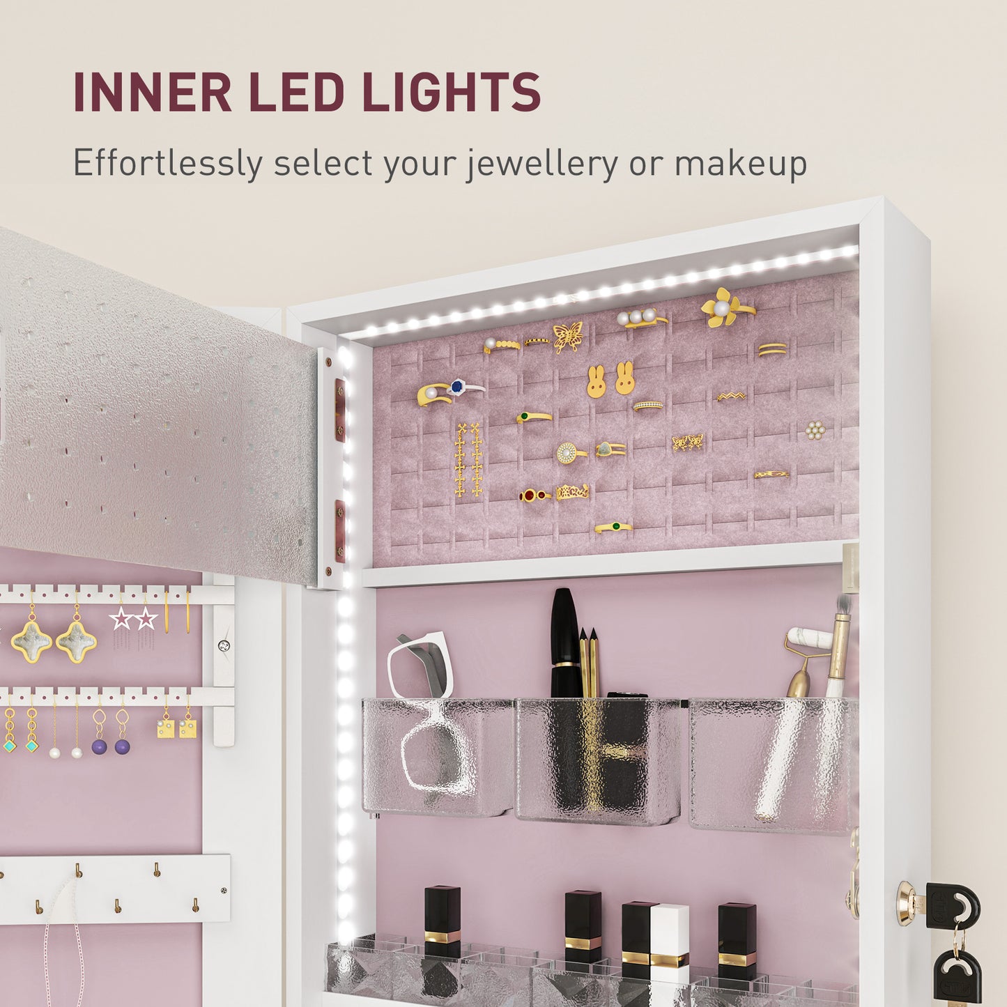 Lockable Jewellery Cabinet With LED Lights