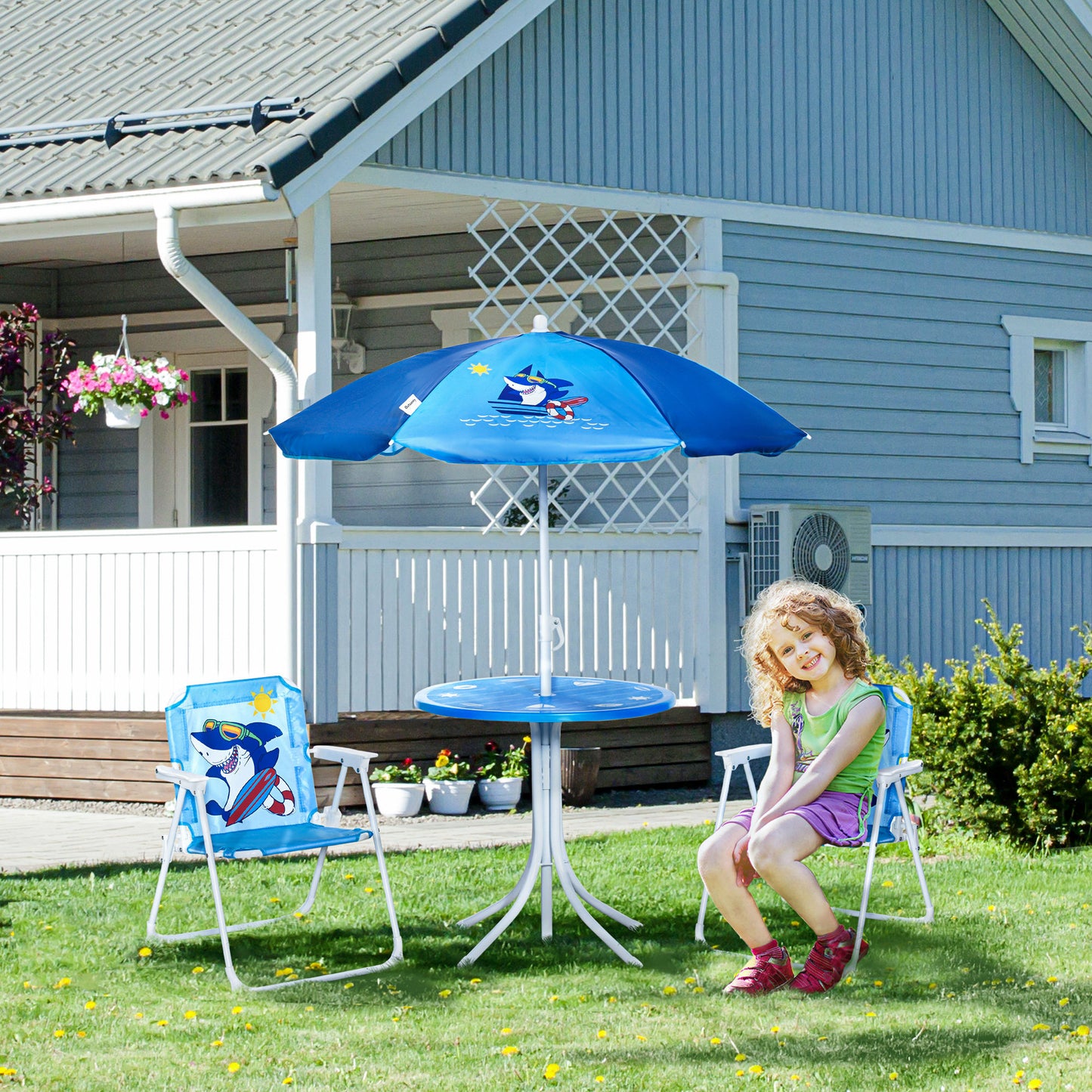 Kids Outdoor Bistro Table And Chair Set-Blue