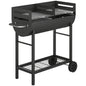 Charcoal Barbecue Grill with 2 Cooking Areas, Portable BBQ Trolley with Wheels, Height Adjustable Grates, Bottom Shelf