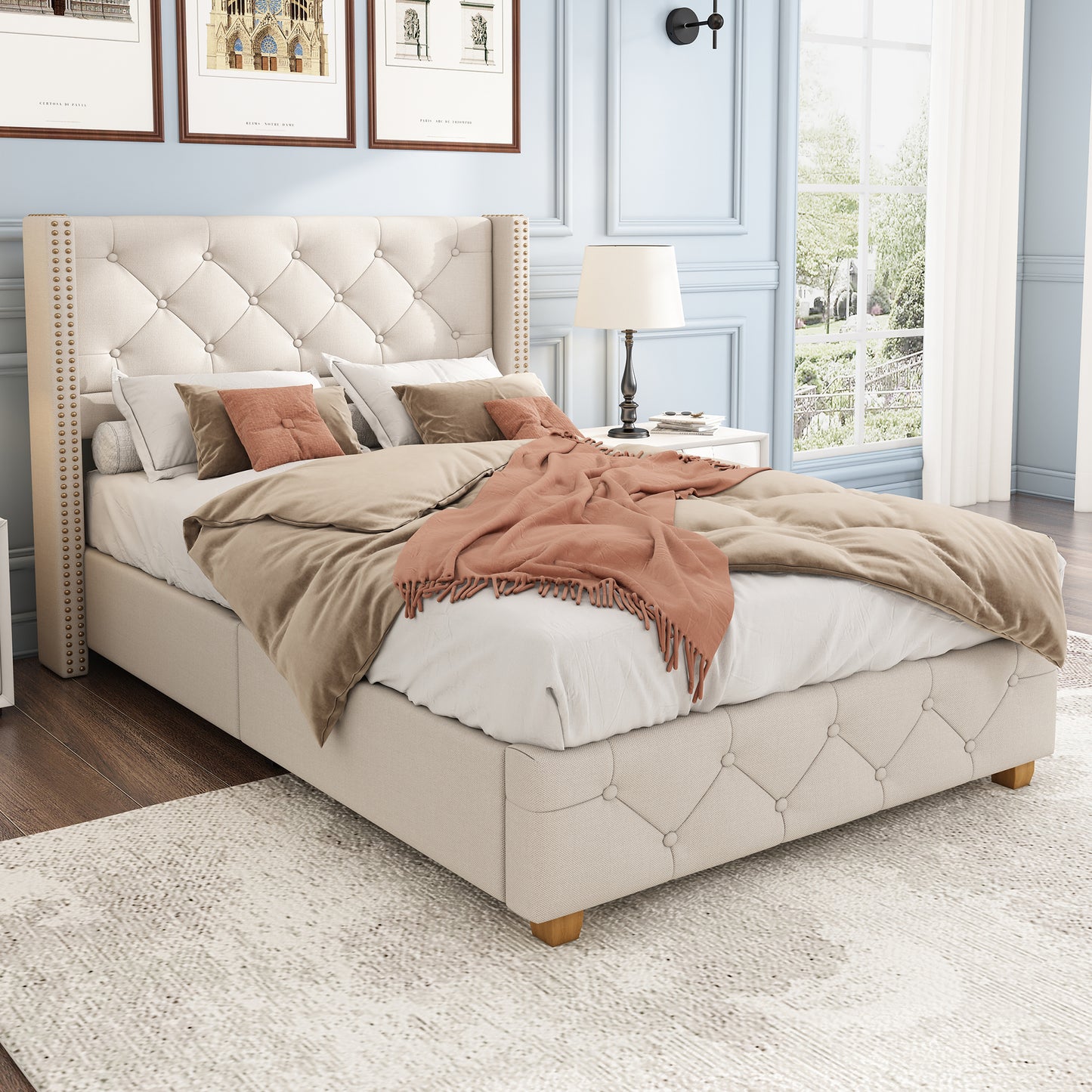 Beige Linen Single Bed 3ft