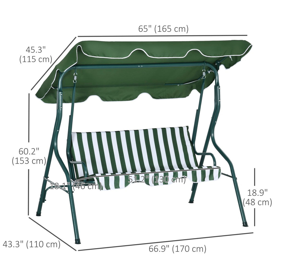 3-Seater Garden Swing Seat With Adjustable Canopy and Cushion