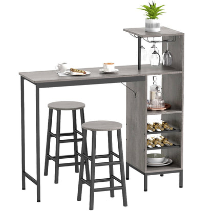 3 Pieces Dining Room Set, 2 Round Stools with Footrest, 6-Tier Dining Table with Storage Shelves