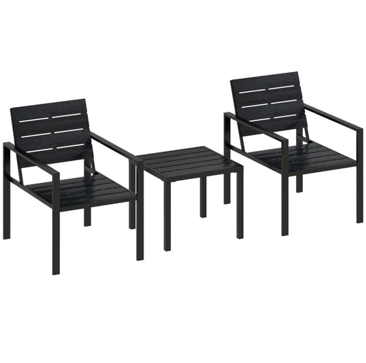 3 Pieces Garden Bistro Set for Outdoor Bistro Table and Chairs with Metal Frame Plastic Patio Furniture Set