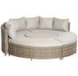 5 Pieces Outdoor PE Rattan Round Garden Daybed with Cushions, Aluminium Lounge Chair Conversation Sofa Set with Liftable Coffee Table and Protect Cover