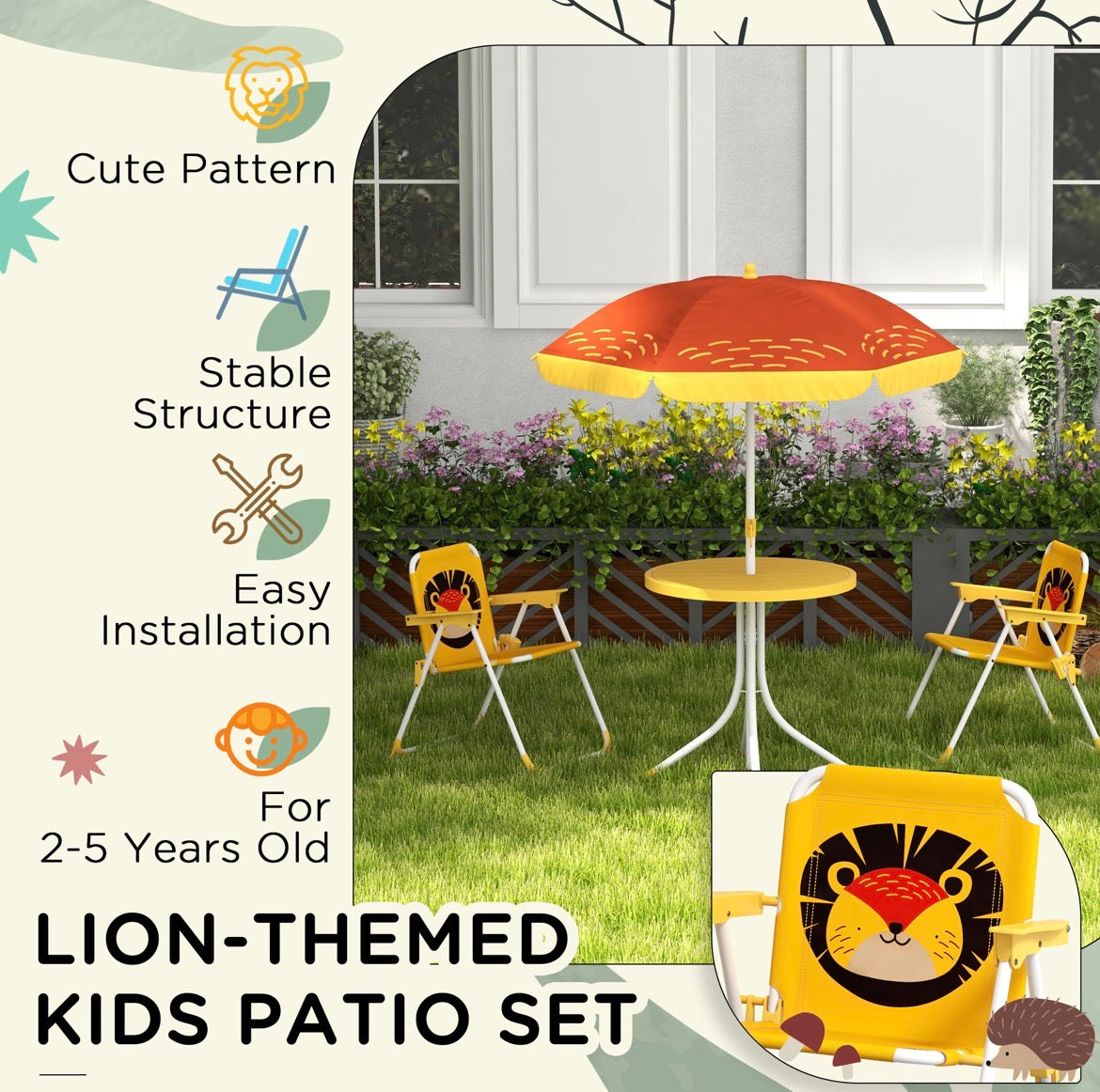 Outsunny Kids-Parasol Picnic Table and Chair Set