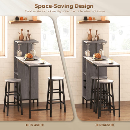 3 Pieces Dining Room Set, 2 Round Stools with Footrest, 6-Tier Dining Table with Storage Shelves
