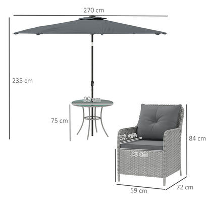 4 Seater Rattan Dining Set With Parasol