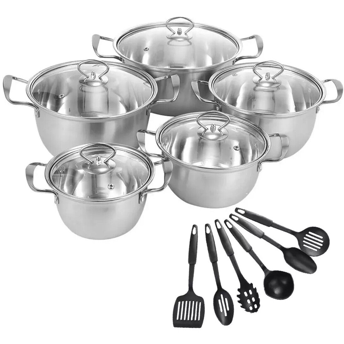 11PCS Induction Cookware Set Non Stick Stainless Steel Pots & Pans with Lids for Modern Kitchen