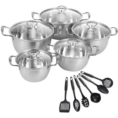 11PCS Induction Cookware Set Non Stick Stainless Steel Pots & Pans with Lids for Modern Kitchen