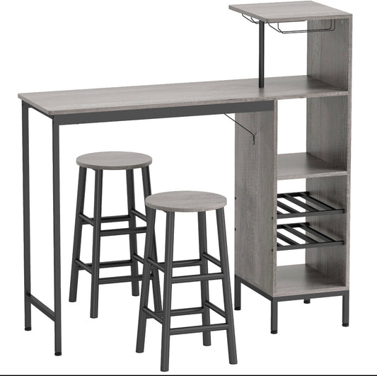 3 Pieces Dining Room Set, 2 Round Stools with Footrest, 6-Tier Dining Table with Storage Shelves