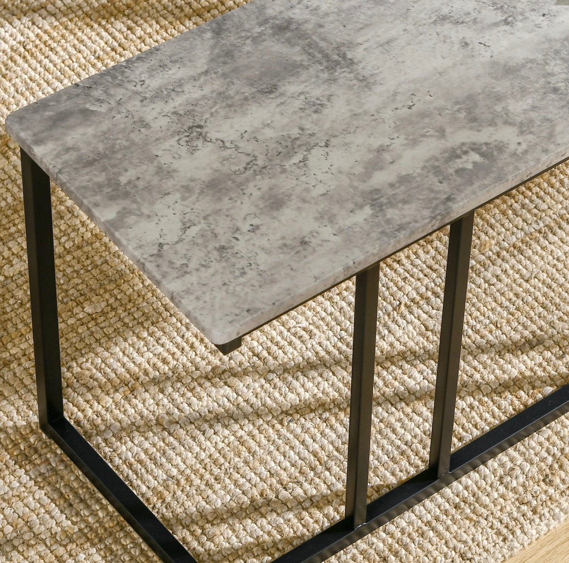 Concrete Effect Dining Table and Chairs Set for 4 People with Steel Frame Grey 4 Piece Kitchen Table and Bench Set