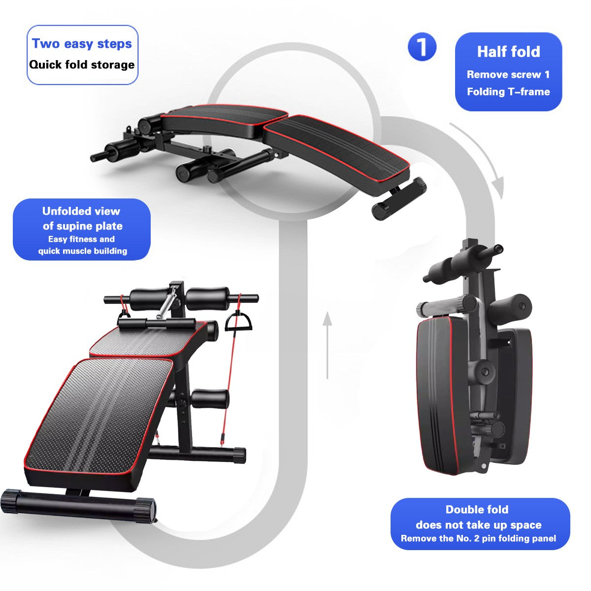 Adjustable Sit Up Bench - Core Workout with Adjustable Handles and Accessories for Home Fitness