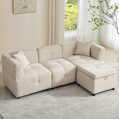 80-Sectional Sofa Couch With Removable Storage Ottoman