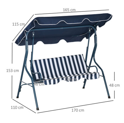 3-Seater Garden Swing Seat With Adjustable Canopy and Cushion