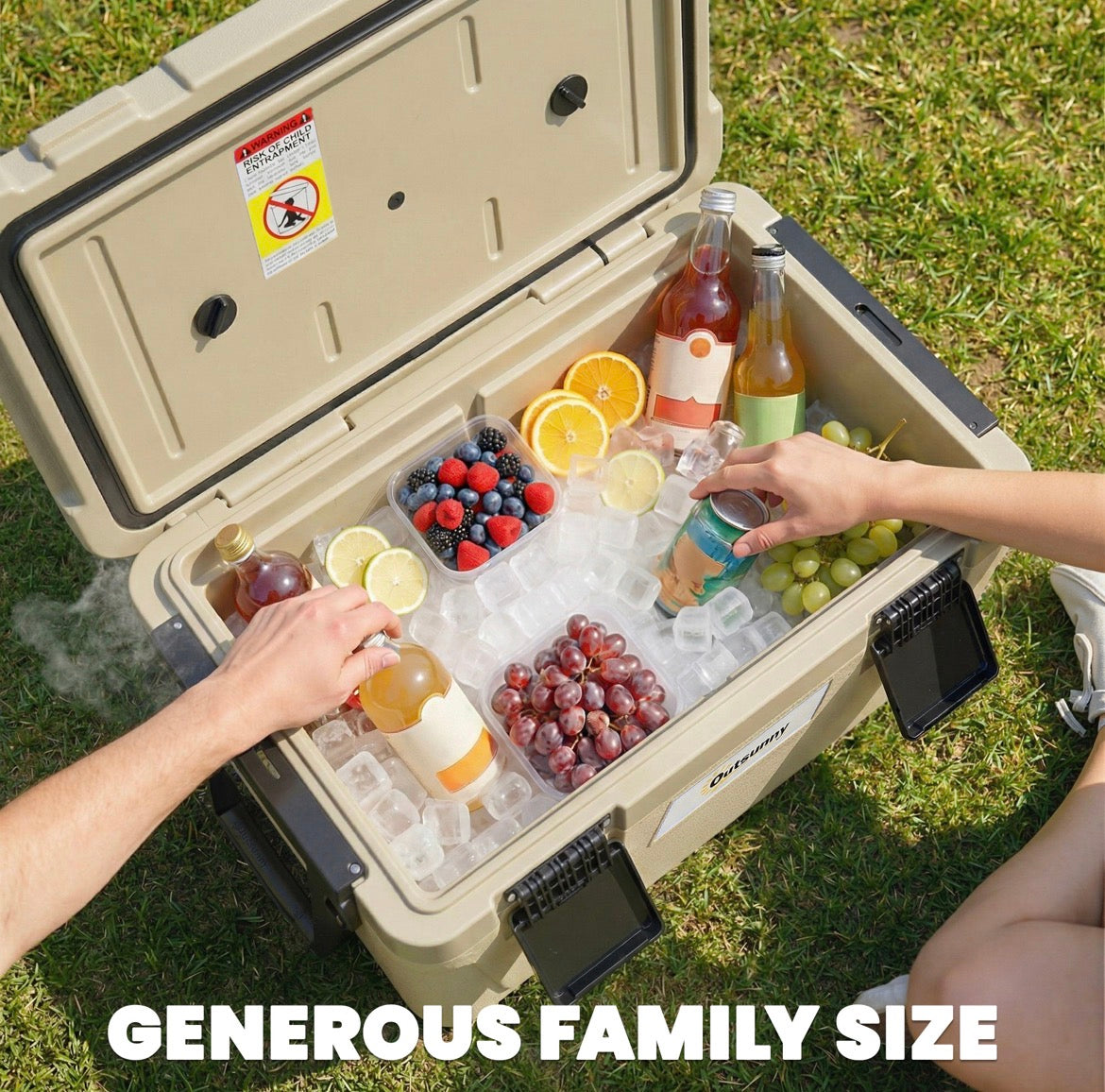 Insulated Cool Box, Lightweight Portable Ice Cooler with Handle, Lid and Drain Valve, 42.6L