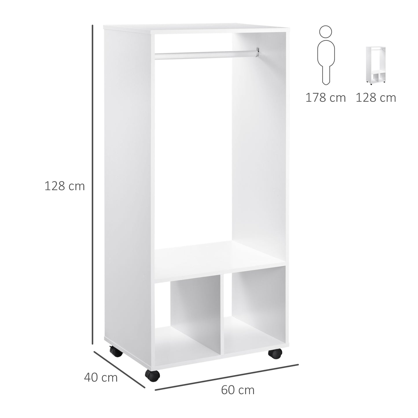 Open Wardrobe On Wheels-White