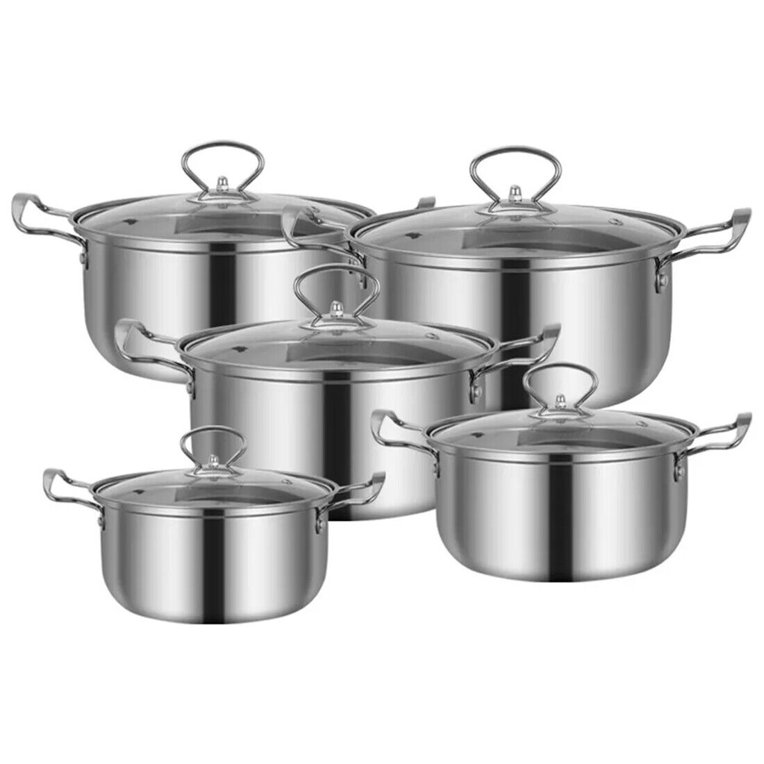 11PCS Induction Cookware Set Non Stick Stainless Steel Pots & Pans with Lids for Modern Kitchen