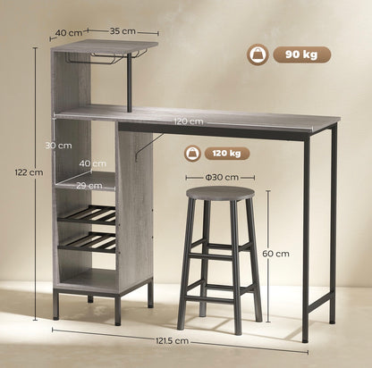 3 Pieces Dining Room Set, 2 Round Stools with Footrest, 6-Tier Dining Table with Storage Shelves
