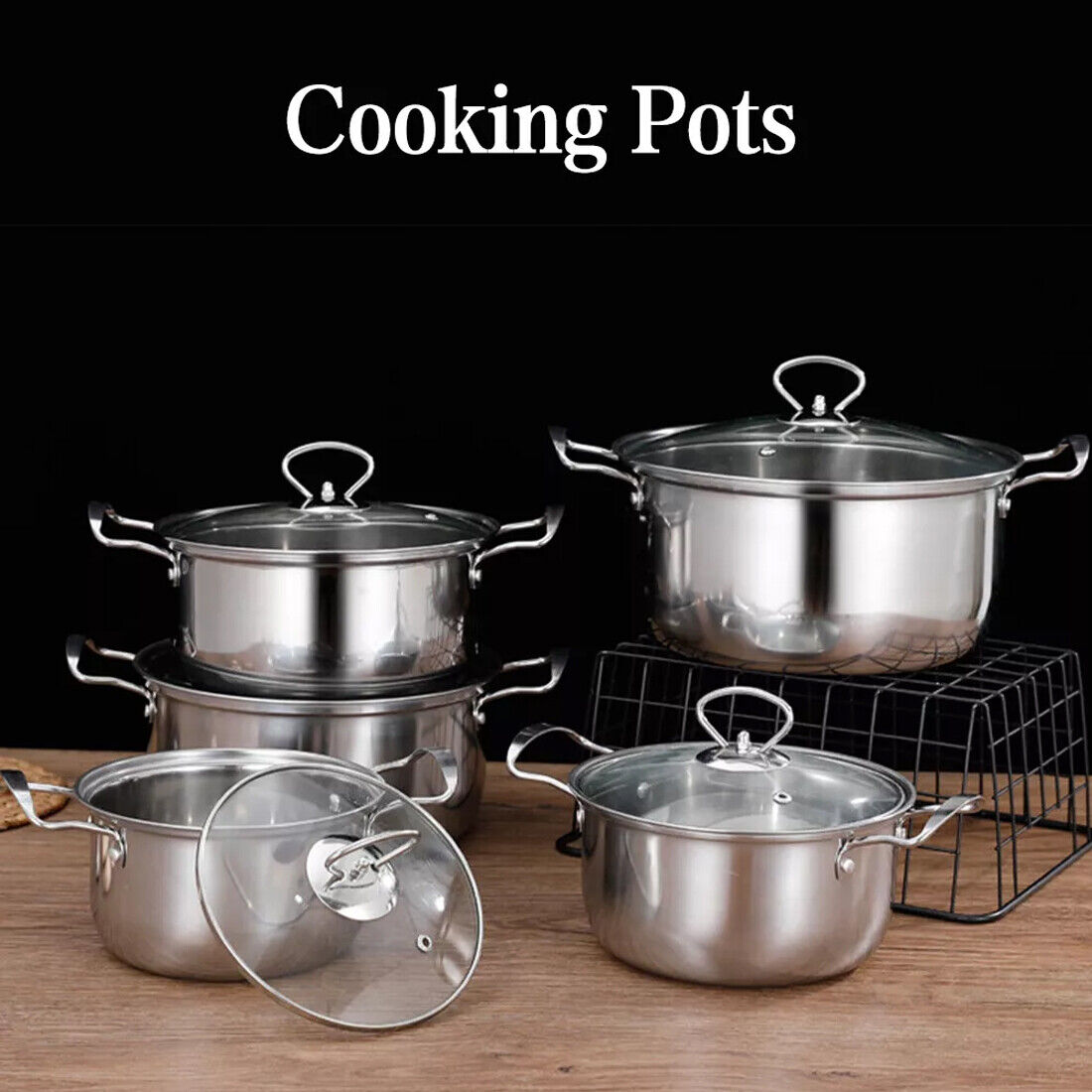 11PCS Induction Cookware Set Non Stick Stainless Steel Pots & Pans with Lids for Modern Kitchen