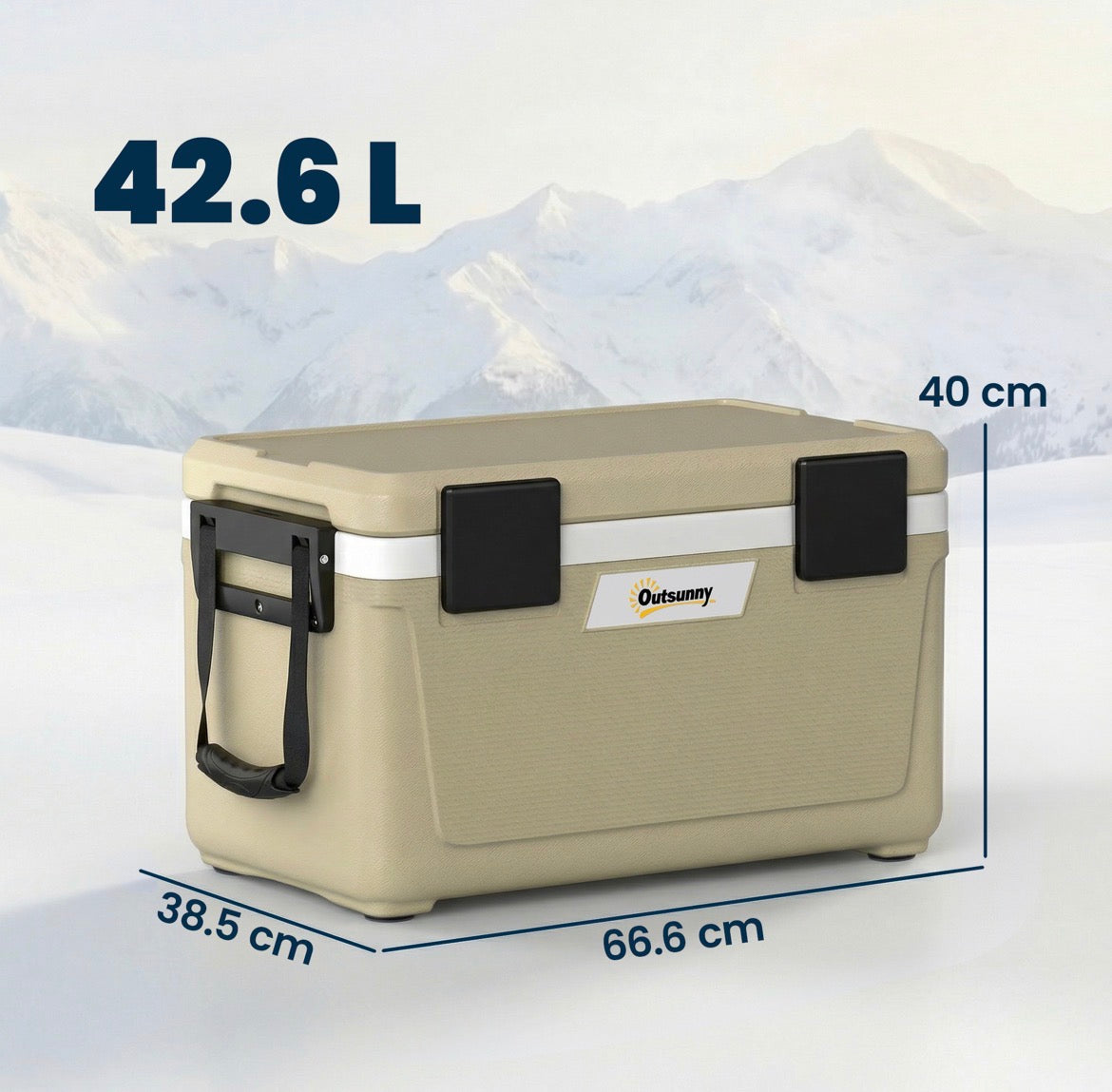 Insulated Cool Box, Lightweight Portable Ice Cooler with Handle, Lid and Drain Valve, 42.6L