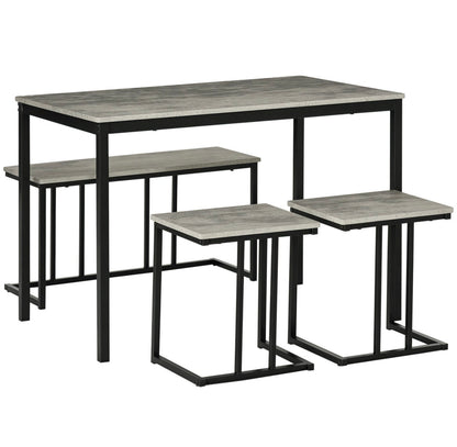 Concrete Effect Dining Table and Chairs Set for 4 People with Steel Frame Grey 4 Piece Kitchen Table and Bench Set