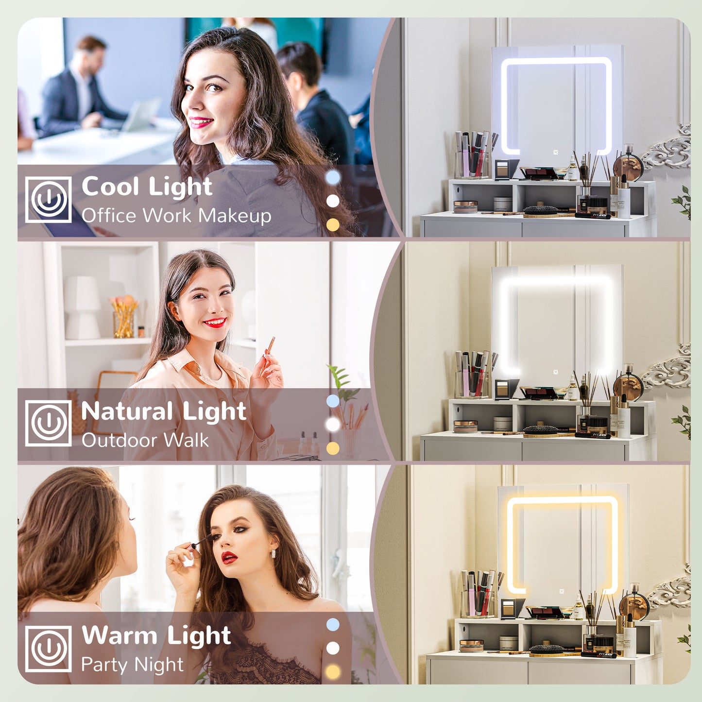 Storage Dressing Table, With LED Light Mirror