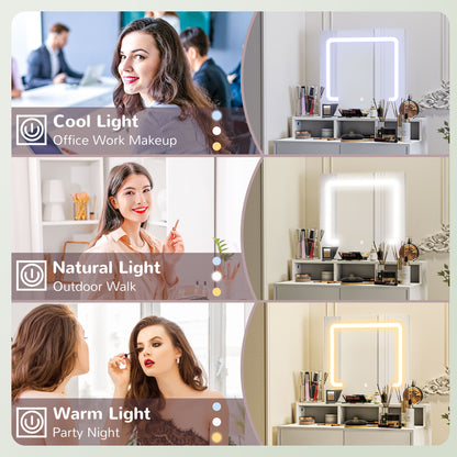 Storage Dressing Table, With LED Light Mirror