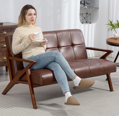 2-Seater Vintage PU Leather Sofa – Brown