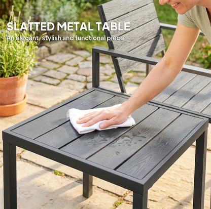 3 Pieces Garden Bistro Set for Outdoor Bistro Table and Chairs with Metal Frame Plastic Patio Furniture Set