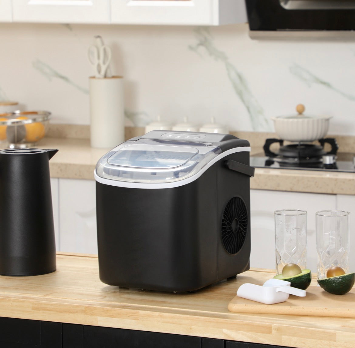 Portable Ice Maker Machine Countertop 12 KG in 24 H 9 Cubes in 6 Mins with Handle Ice Scoop and Basket for Home Office Kitchen Bar Party RV