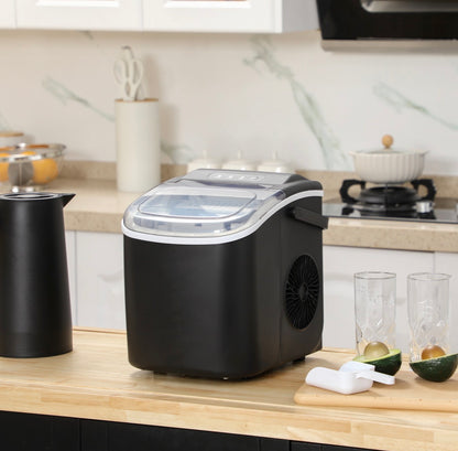 Portable Ice Maker Machine Countertop 12 KG in 24 H 9 Cubes in 6 Mins with Handle Ice Scoop and Basket for Home Office Kitchen Bar Party RV