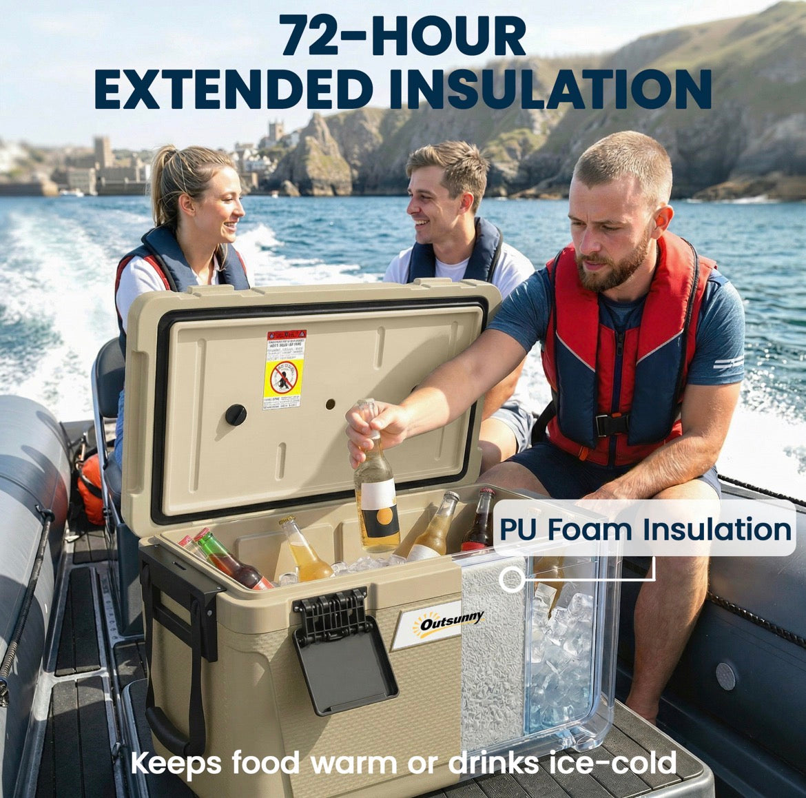Insulated Cool Box, Lightweight Portable Ice Cooler with Handle, Lid and Drain Valve, 42.6L