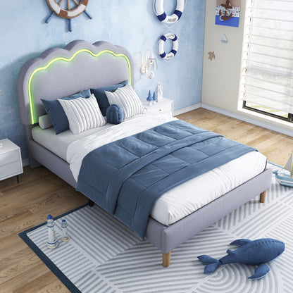 Grey Linen Single Bed 3ft with LED Lights