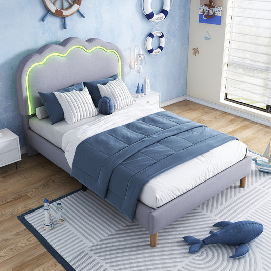 Grey Linen Single Bed 3ft with LED Lights