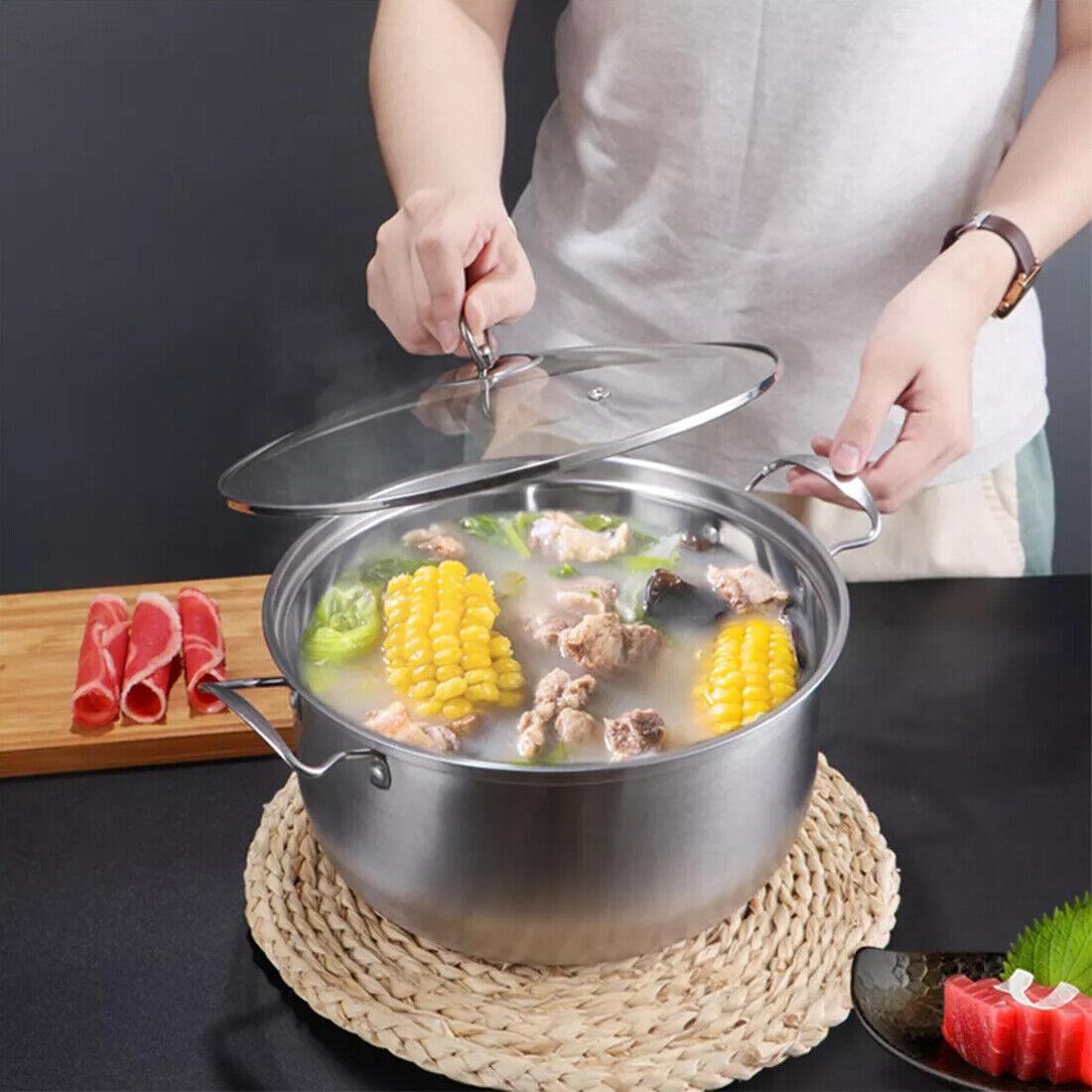 11PCS Induction Cookware Set Non Stick Stainless Steel Pots & Pans with Lids for Modern Kitchen