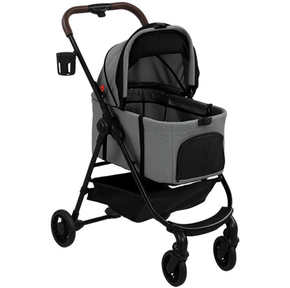 PawHut Dog Stroller, 3 in 1 Foldable Pet Stroller for Small Puppy Cat with Detachable Travel Carrier, Storage Basket