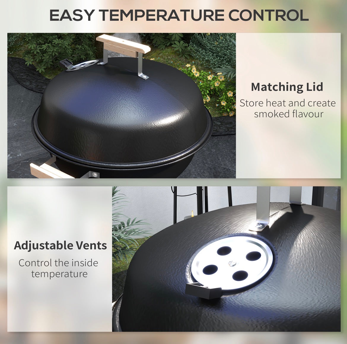 Portable Charcoal Grill BBQ Smoker with Lid Outdoor Heat Control Party Patio Barbecue Garden