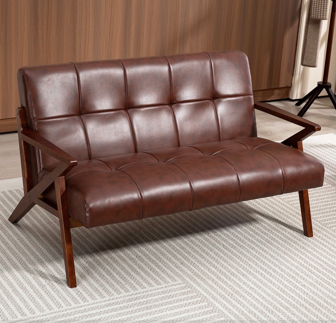 2-Seater Vintage PU Leather Sofa – Brown