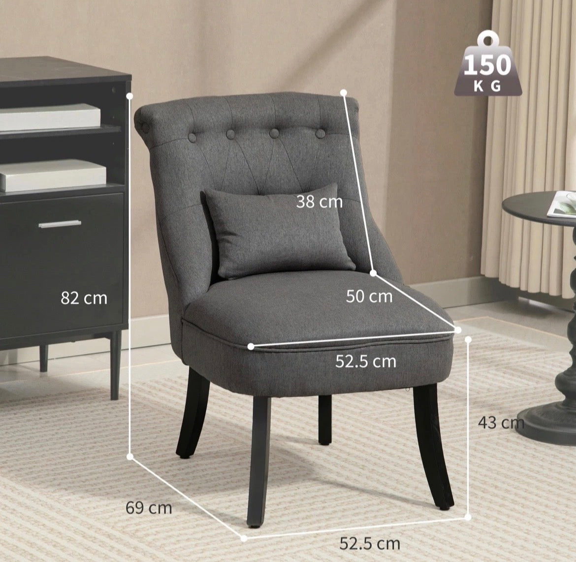 Single Sofa With Backrest Pillow Dining Chair Tub Chair Upholstered Wood Leg
