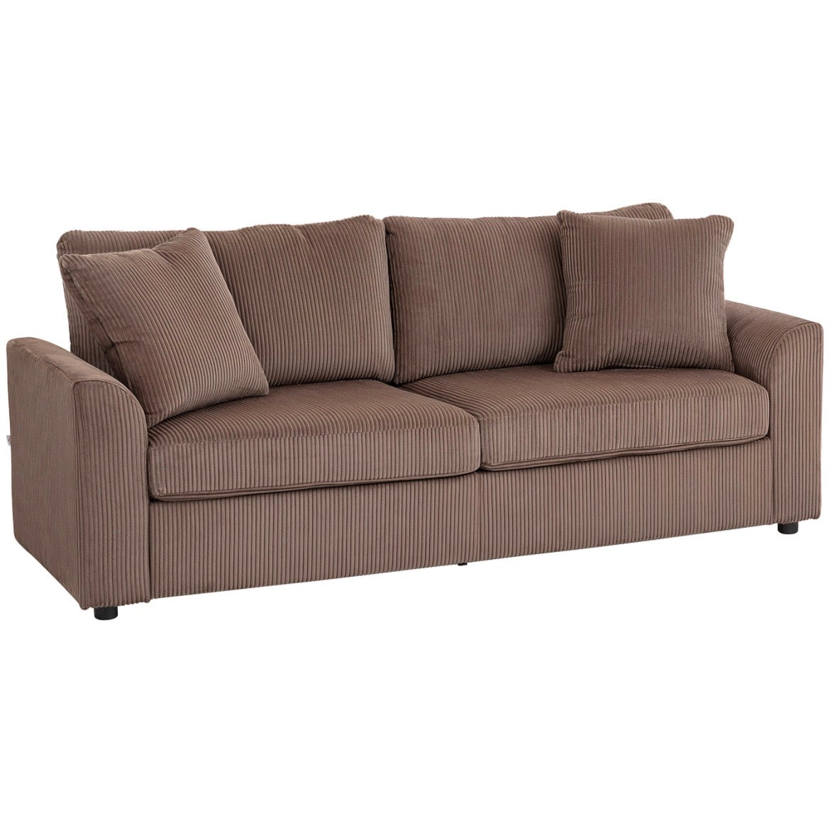 Modern 3 Seater Sofa with Spring Cushion, 212 cm Fabric Jumbo Cord Sofa Couch with 2 Scatter Cushions, Upholstered Corduroy Settee for Living Room, Bedroom, Home Office