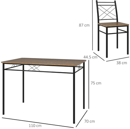 Five-Piece Minimal Dining Set Oak-Effect Black Table & Chairs Modern Home Furniture