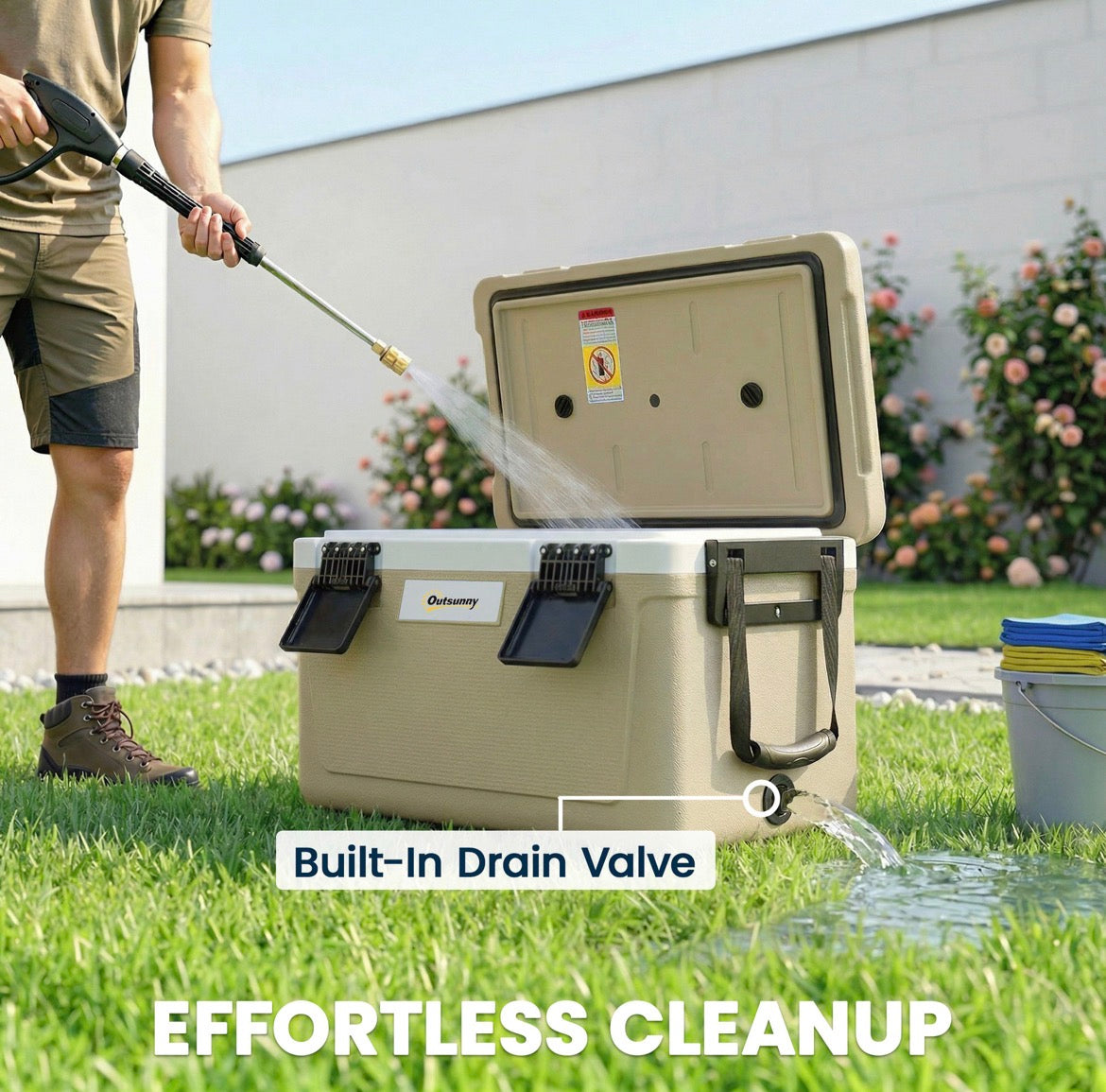 Insulated Cool Box, Lightweight Portable Ice Cooler with Handle, Lid and Drain Valve, 42.6L