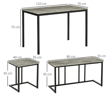 Concrete Effect Dining Table and Chairs Set for 4 People with Steel Frame Grey 4 Piece Kitchen Table and Bench Set