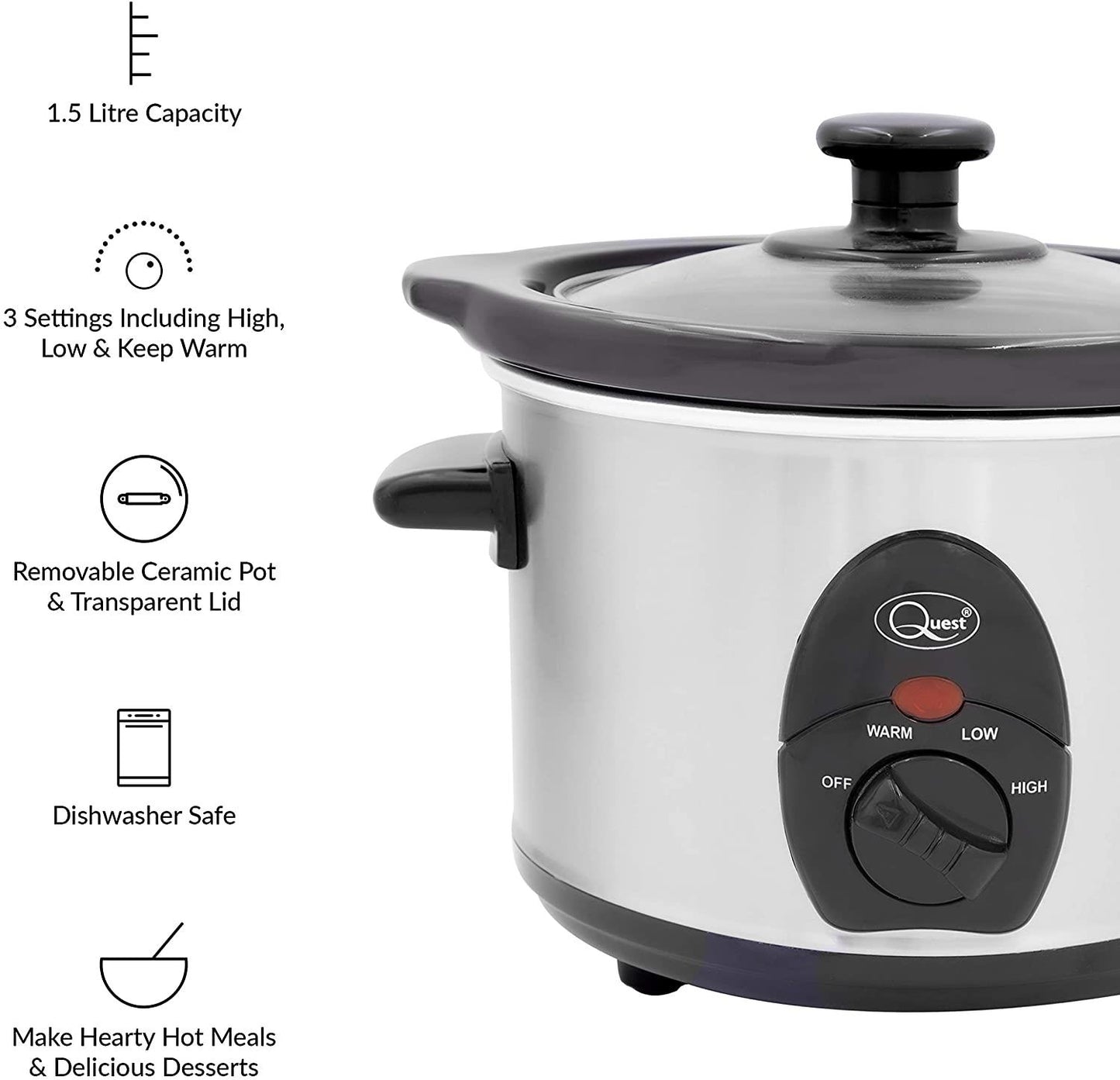 Quest 1.5 Litre Compact Slow Cooker Stainless Steel