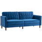 Velvet-Feel Three-Seater Sofa Bed - Blue